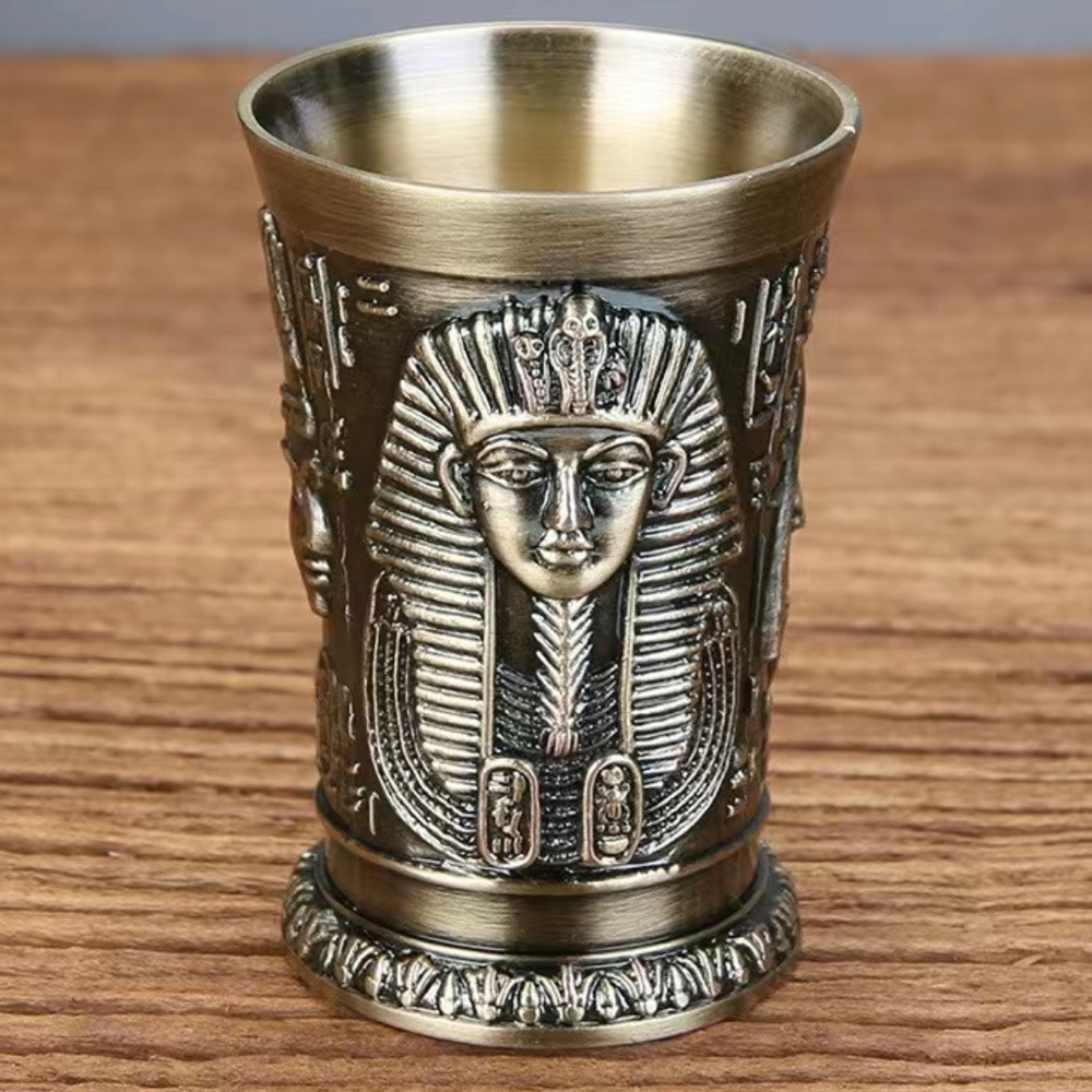 Egyptian pharaoh style metal shot glasses in set of 2